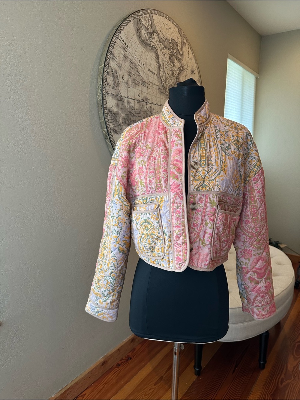 Quilted Pink Floral Crop Jacket
